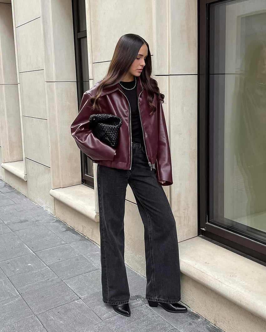 Vera Leather Jacket | Bordeaux Rood