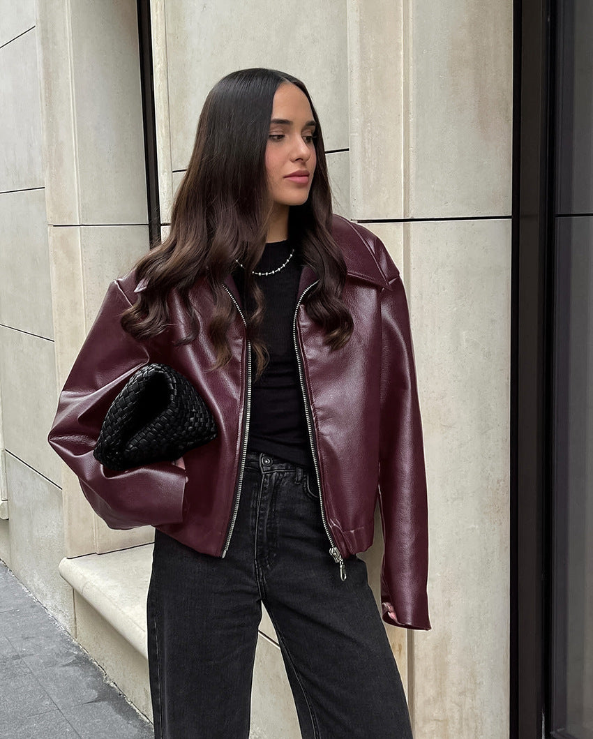 Vera Leather Jacket | Bordeaux Rood