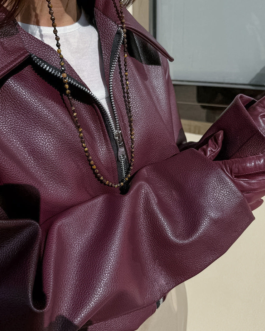 Vera Leather Jacket | Bordeaux Rood